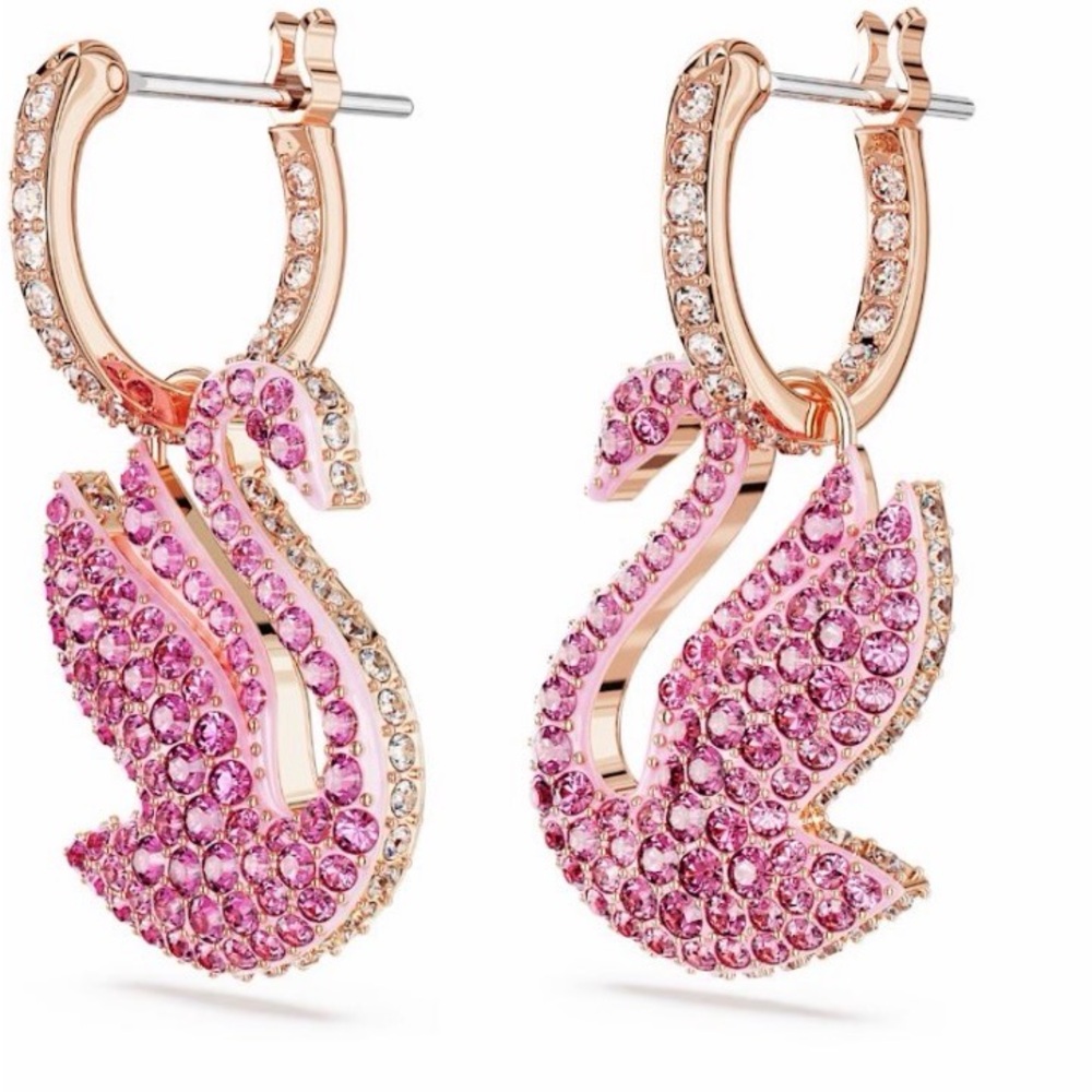Pink Swarovski swan earrings.